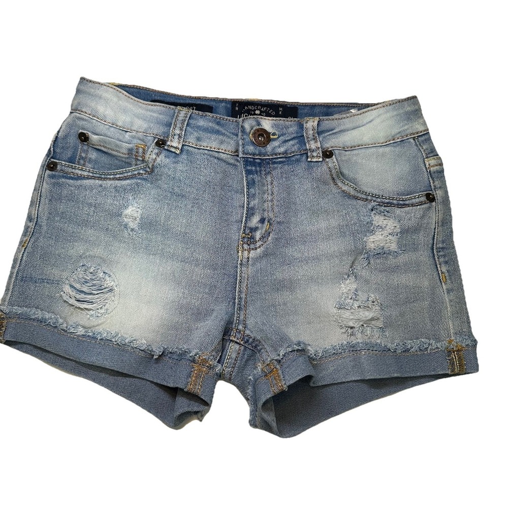 Lucky Brand Shorts Girls Sz 12 Blue Denim Riley Short Cuffed Distressed Low Rise